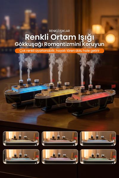 Titanic Gemi Aromaterapi Hava Nemlendirici 7 Renk Işık | 2 Mod