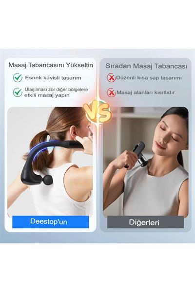 U Şeklinde Derin Doku, Boyun ve Omuz Sırt Bel Uzatılmış Sap Masaj Tabancası Masaj 4 Başlık ve 5 Mod