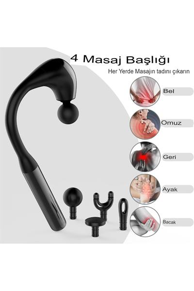 U Şeklinde Derin Doku, Boyun ve Omuz Sırt Bel Uzatılmış Sap Masaj Tabancası Masaj 4 Başlık ve 5 Mod