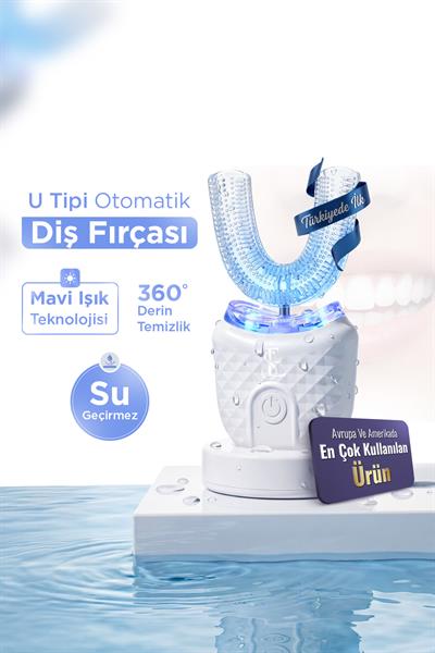 U Tipi Mavi Işık Destekli Otomatik Diş Fırçası | 360° Derin Temizlik