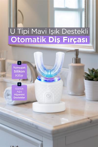 U Tipi Mavi Işık Destekli Otomatik Diş Fırçası | 360° Derin Temizlik