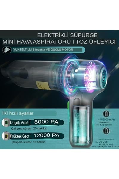 Üflemeli Emişli Şarjlı El Süpürgesi, 12000pa Maksimum Güç Fırçasız Motor, Ev, Ofis, Mutfak Süpürge