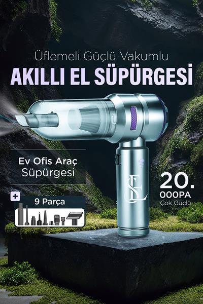 Üflemeli Güçlü Vakumlu 20.000 PA 7 Aparatlı Şarjlı El Süpürgesi