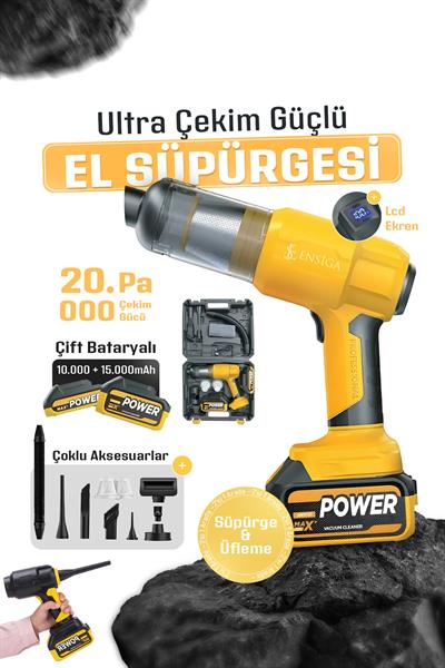 Ultra Çekim Güçlü Çantalı Araç Temizleme Süpürgesi 25.000mAh | Çift Bataryalı 20.000PA