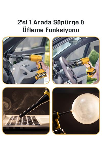 Ultra Çekim Güçlü Çantalı Araç Temizleme Süpürgesi 25.000mAh | Çift Bataryalı 20.000PA