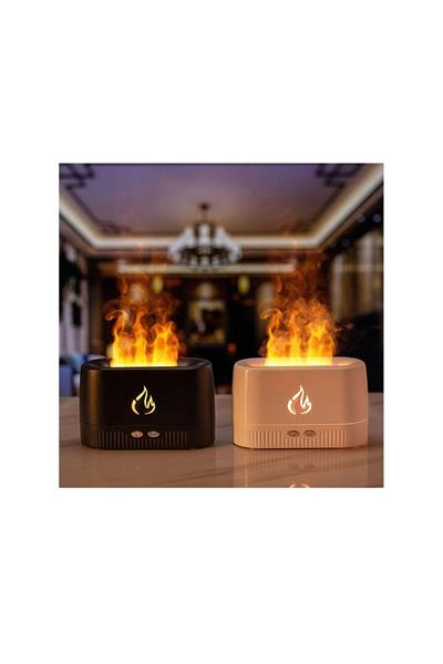 Ultrasonic Hava Nemlendirici Buhar Makinesi Alev Efektli 3D Aroma Difüzör (Siyah)