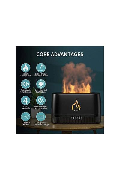 Ultrasonic Hava Nemlendirici Buhar Makinesi Alev Efektli 3D Aroma Difüzör (Siyah)