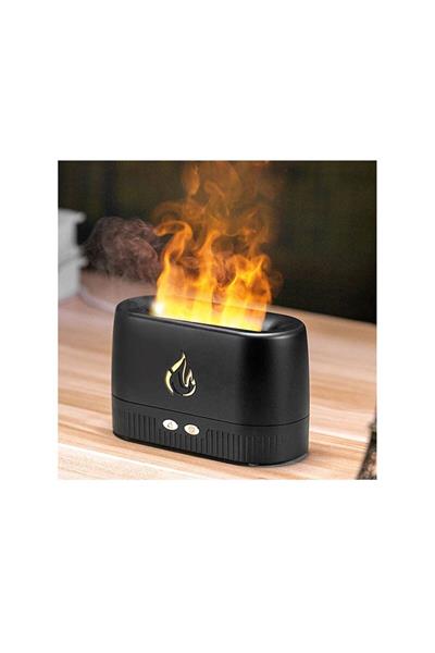 Ultrasonic Hava Nemlendirici Buhar Makinesi Alev Efektli 3D Aroma Difüzör (Siyah)