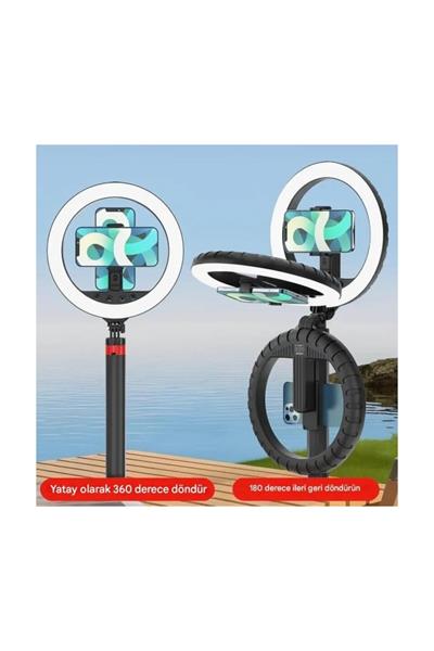 Uzaktan Kumandalı Halka Işık Selfie Ring Light 4 Ayaklı Uzatılabilir Telefon Tutuculu
