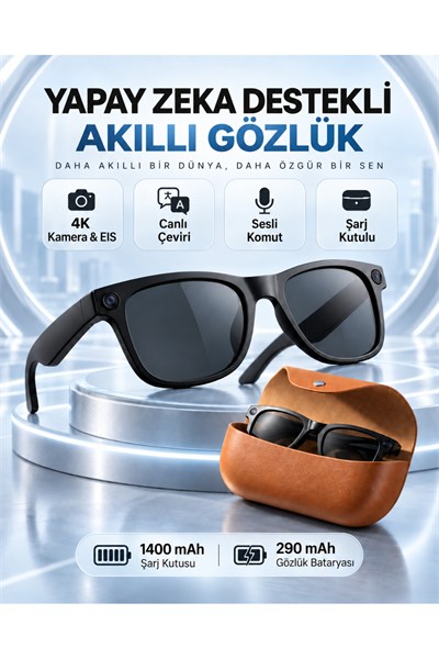 Video Kamera Kameralı 4K EIS Stabilizasyon Gerçek Zamanlı Çeviri Bluetooth Müzik Görüşme Yapay Zeka Akıllı Gözlük