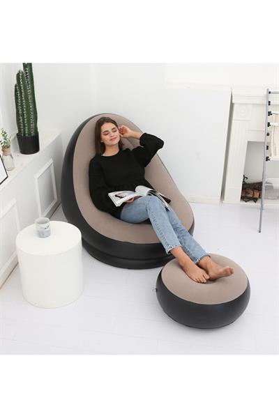 Villa Şişme Puf Koltuk Ayak Puflu Dolgu Şezlong Torbası Piknik Kamp Oda Bahçe Kanepe Şişme Koltuk