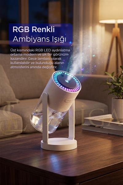 Yağmur Damlası Efektli Ultrasonik Hava Nemlendirici & Aroma Difüzör RGB Işıklı