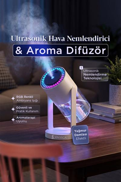 Yağmur Damlası Efektli Ultrasonik Hava Nemlendirici & Aroma Difüzör RGB Işıklı