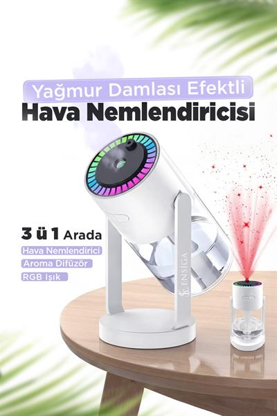 Yağmur Damlası Efektli Ultrasonik Hava Nemlendirici & Aroma Difüzör RGB Işıklı