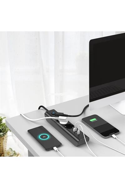 Yeni Akım Korumalı 3 Soket Girişli 3.4 Amper Priz 3xusb Type-c Girişli Uzatma Kablosu