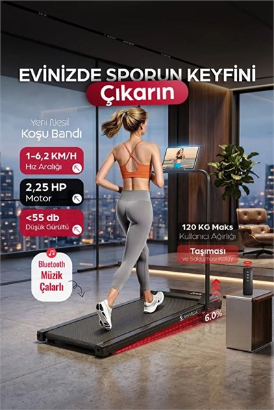 Yeni Nesil Bluetoothlu Koşu Bandı Müzik Çalarlı 10-12 KM Hız 2 HP Kumandalı Band