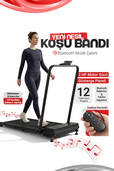 Yeni Nesil Bluetoothlu Koşu Bandı Müzik Çalarlı 10-12 KM Hız 2 HP Kumandalı Band