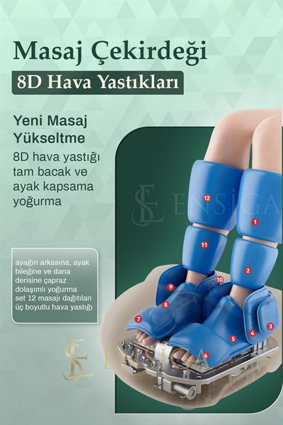 Yoğurmalı Isıtmalı Silindir 8D Hava Yastığı Kompres Baldır Çok İşlevli Ayak Masaj Aleti