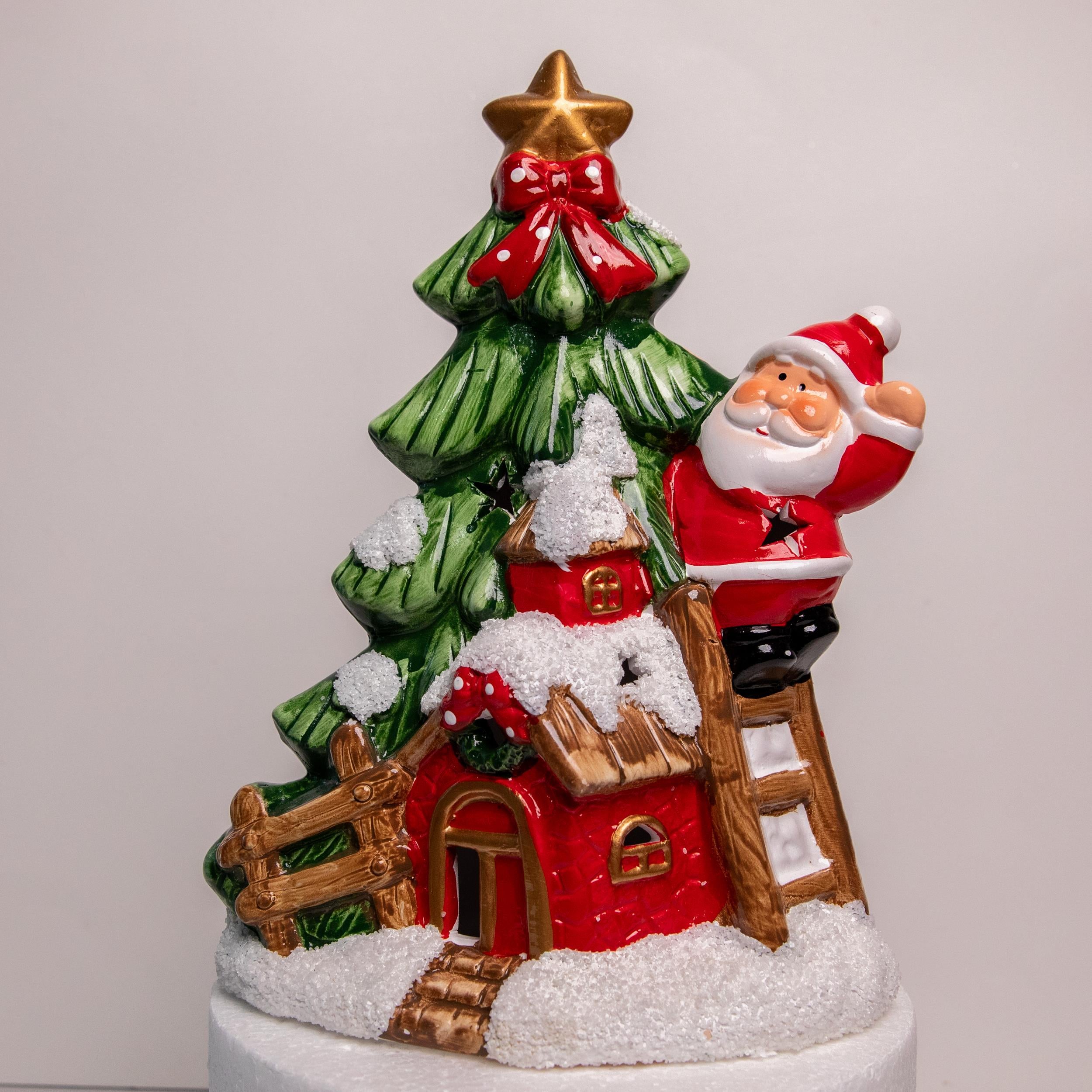 Dekoratif Işıklı Dağ Evi Noel Baba Tasarımlı Yılbaşı Hediye Biblosu