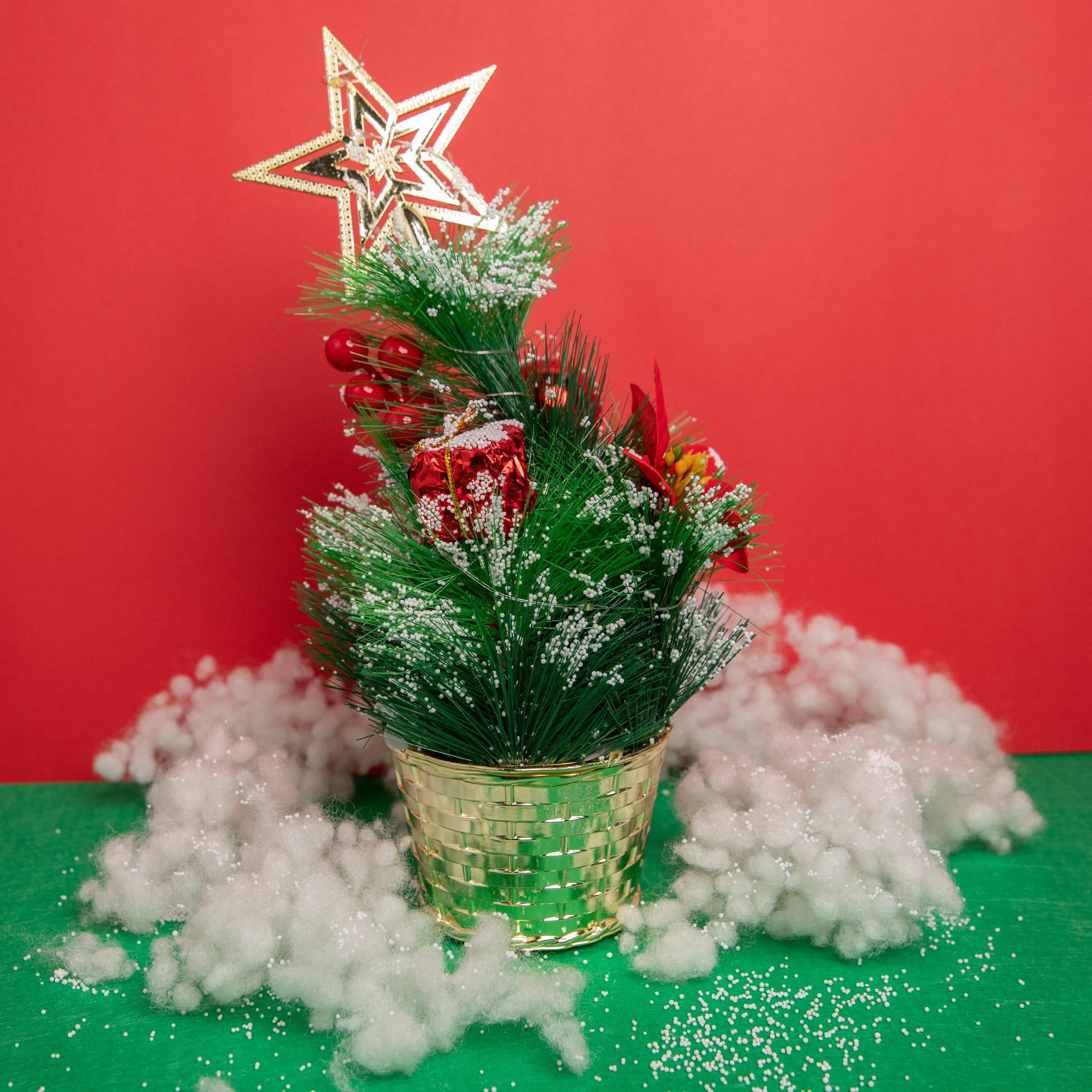 Dekoratif Işıklı Yıldızlı Toplu Yılbaşı Çiçeği (30 cm)