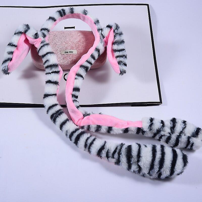 Hareketli Işıklı Tavşan Kulaklı Peluş Taç Leopar Pembe
