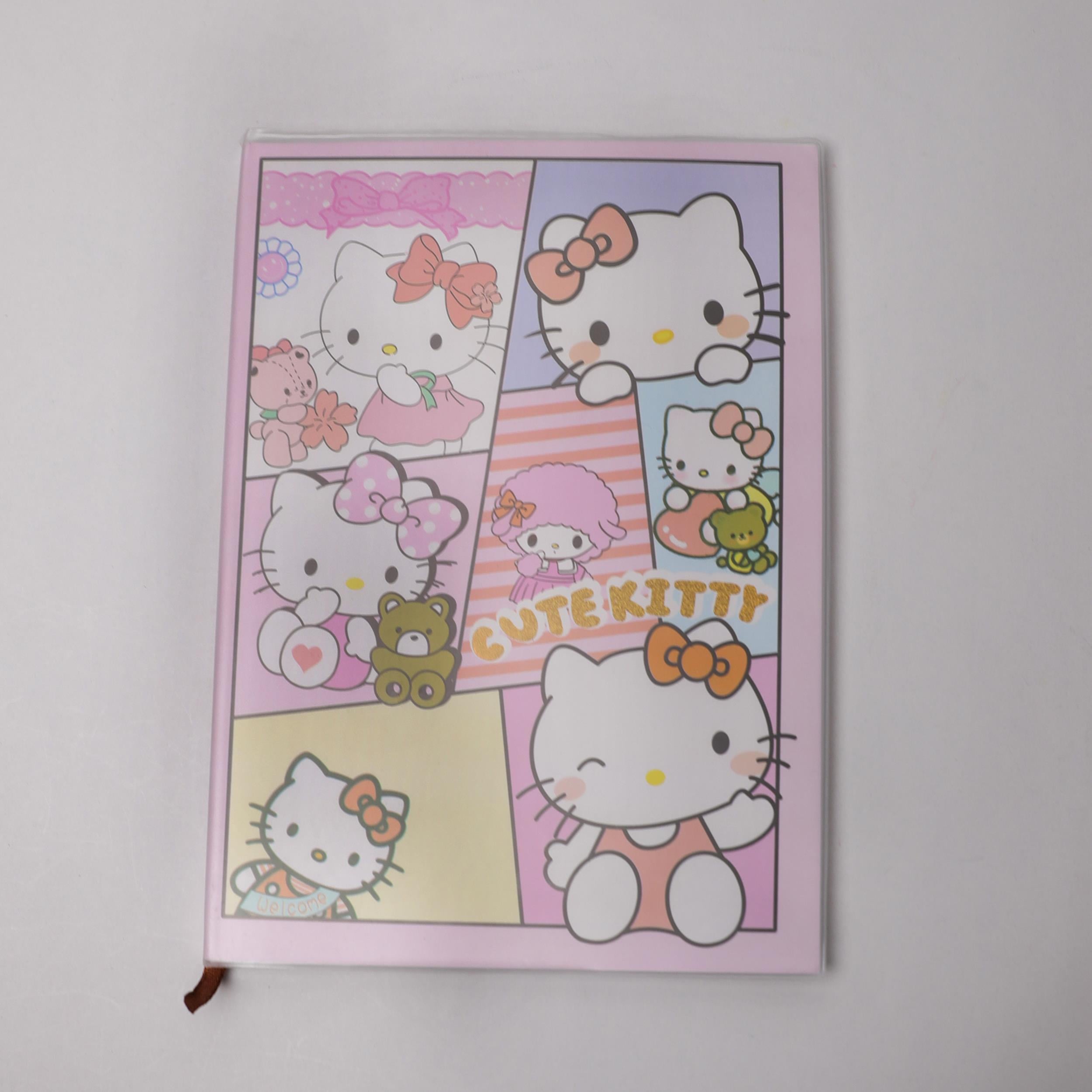 Hello Kitty Kendinden  Kaplı Çizgili Büyük Boy  Defter  100  Sayfa