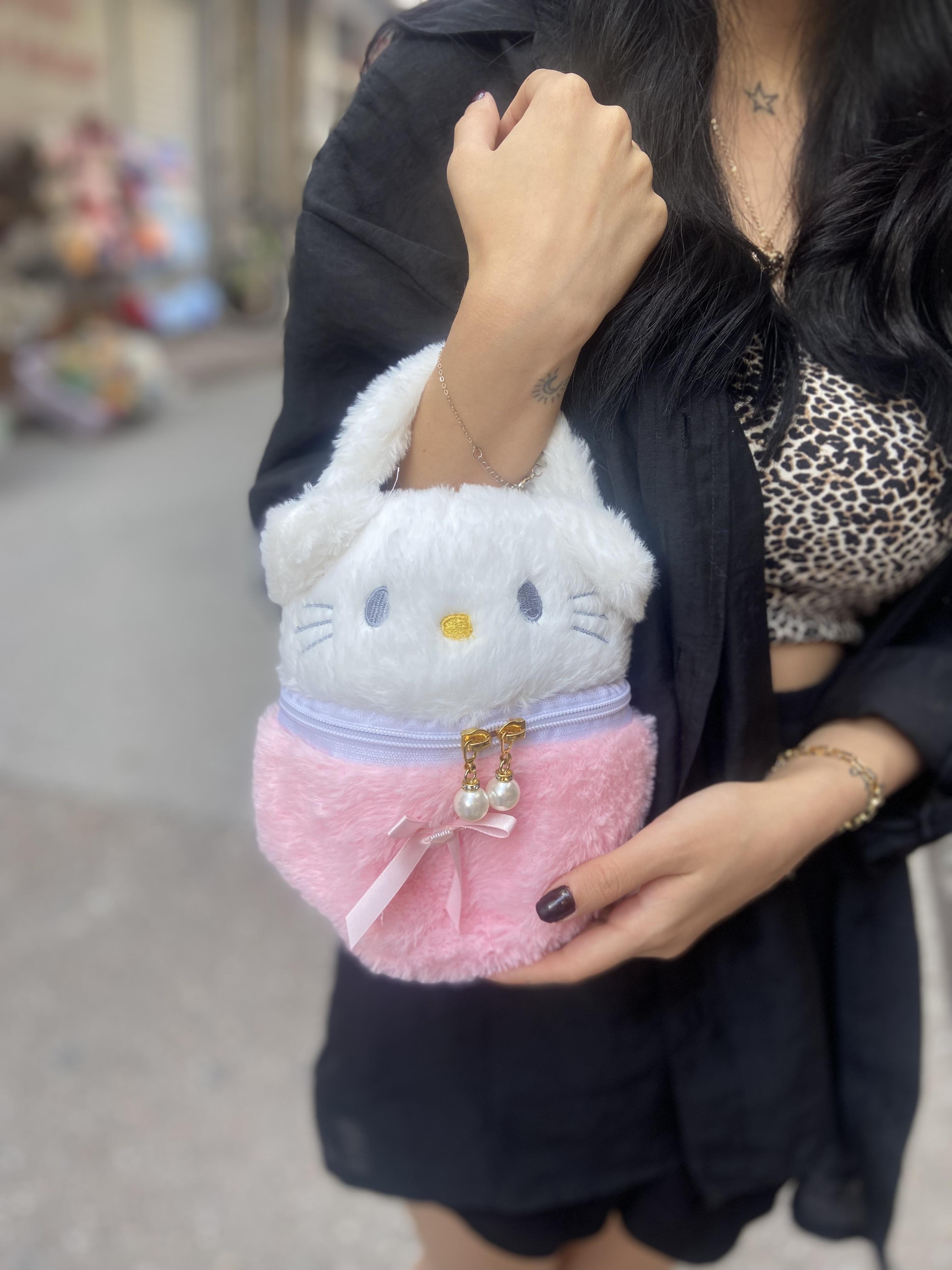 Hello  Kitty Pembe İncili Peluiş Çanta