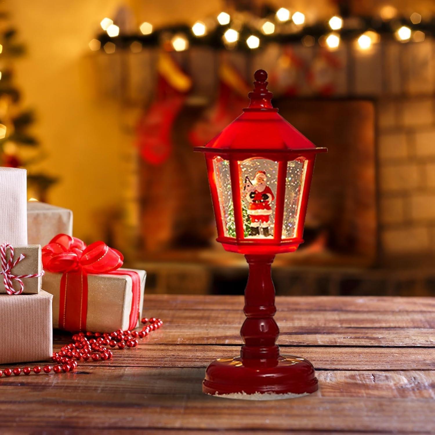 IŞIKLI MÜZİKLİ NOEL  BABA SULU DEKORATİF FENER - KIRMIZI 20 CM YILBAŞI