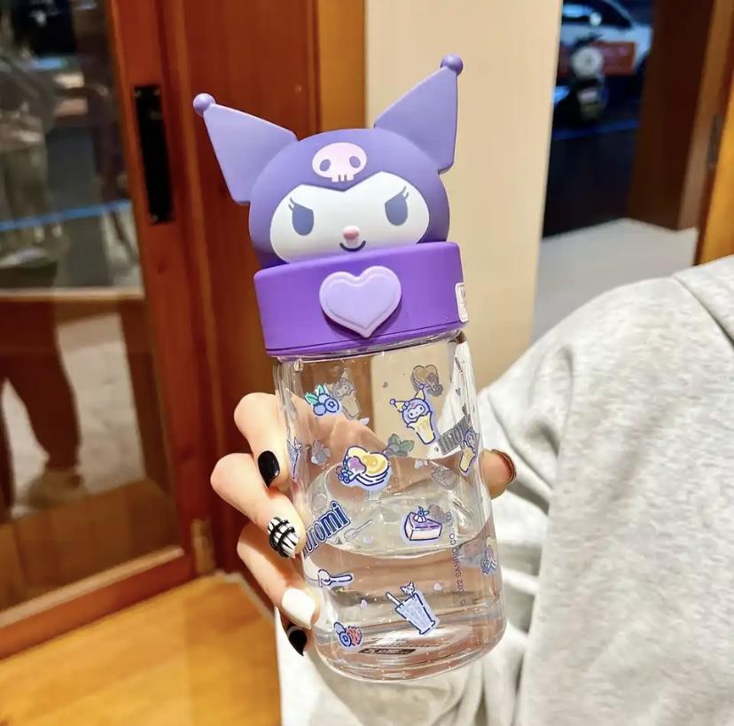 Kuromi Tasarımlı Kapaklı Cam Kupa 