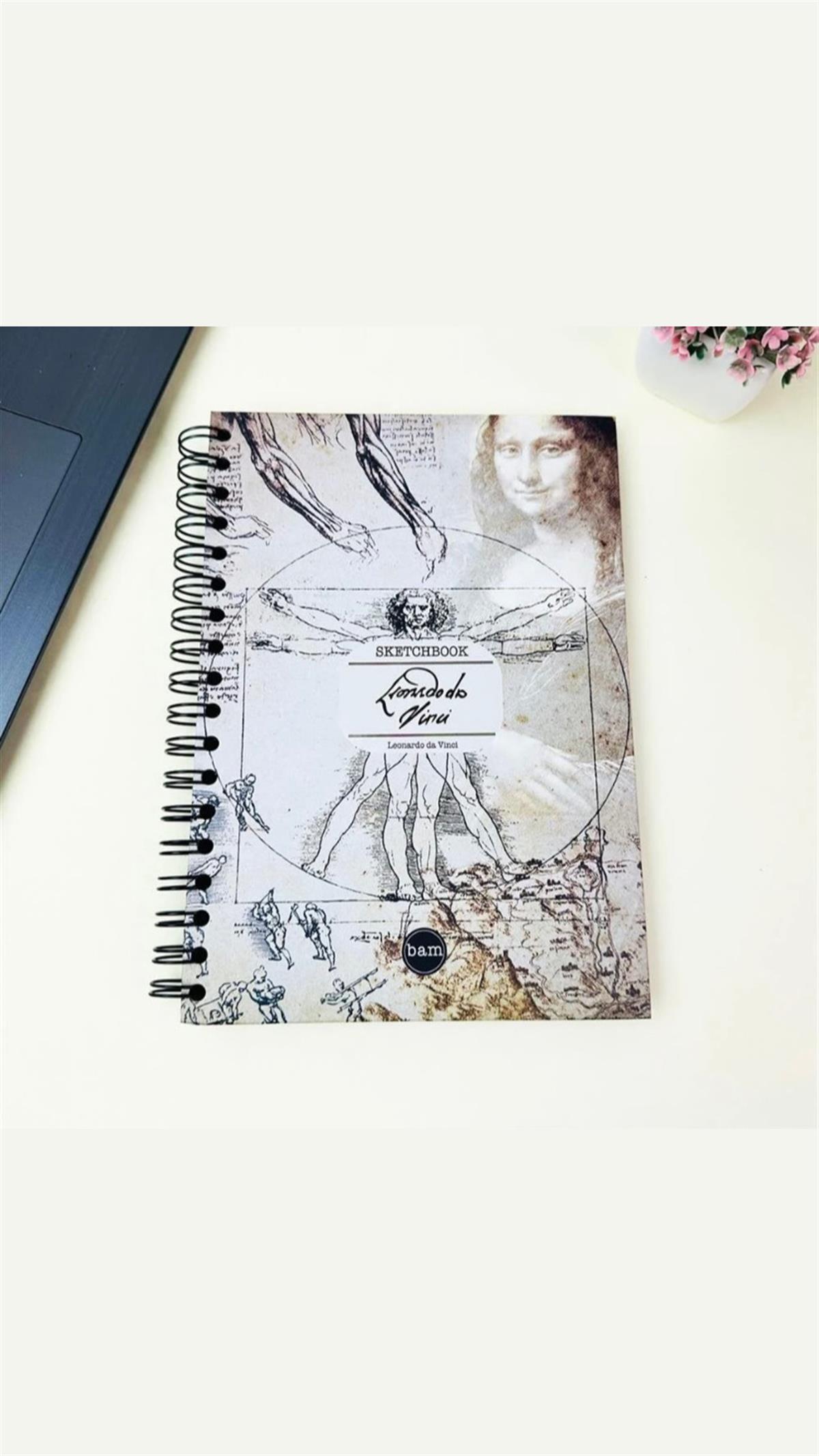 Leonardo Da Vinci Tasarımlı 21x14Cm Siyah Yaprak Sketch Book - Eskiz Defteri 