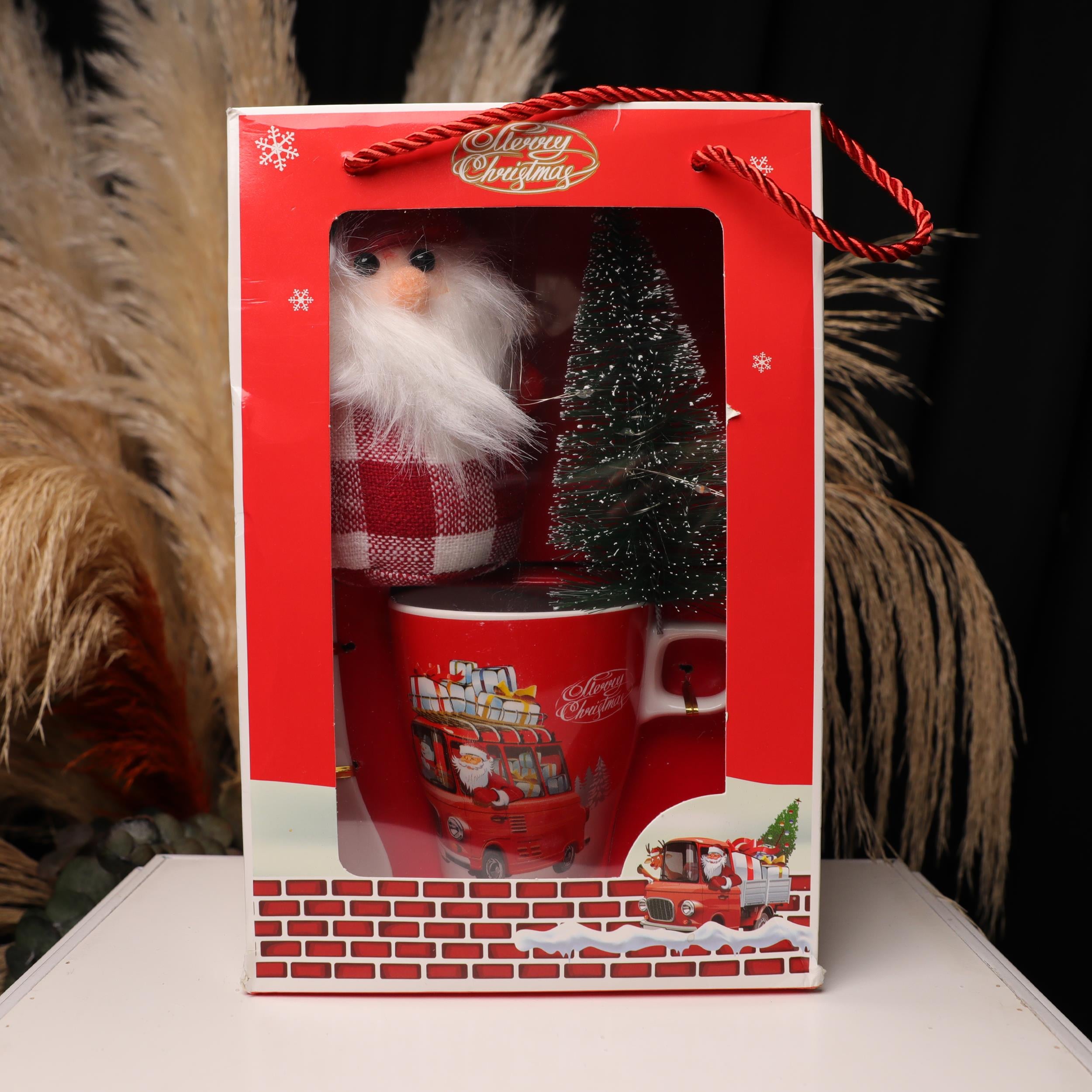 Seramik Işıklı Çam Ağacı Noel Baba Yılbaşı Kupa Bardak Seti