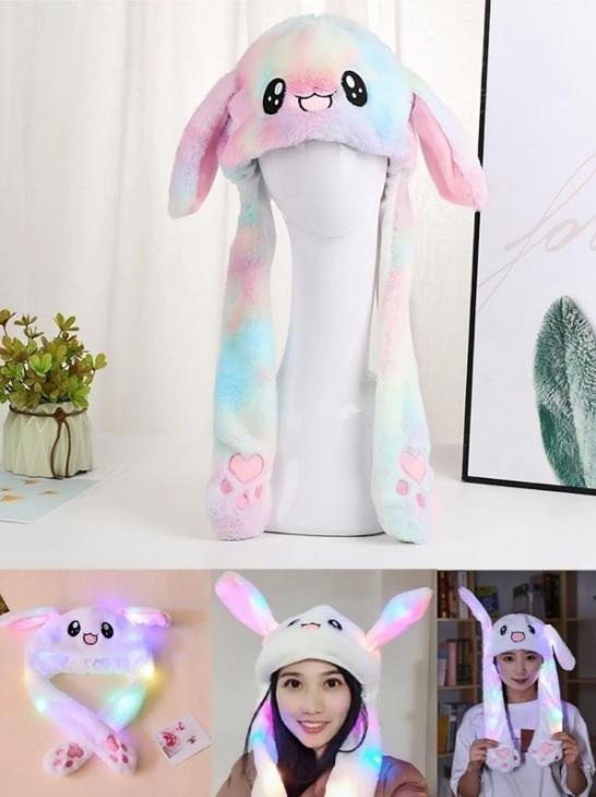 şıklı Oynar Kulaklı Peluş Kawaii Figürlü Şapka Rainbow Rengarenk