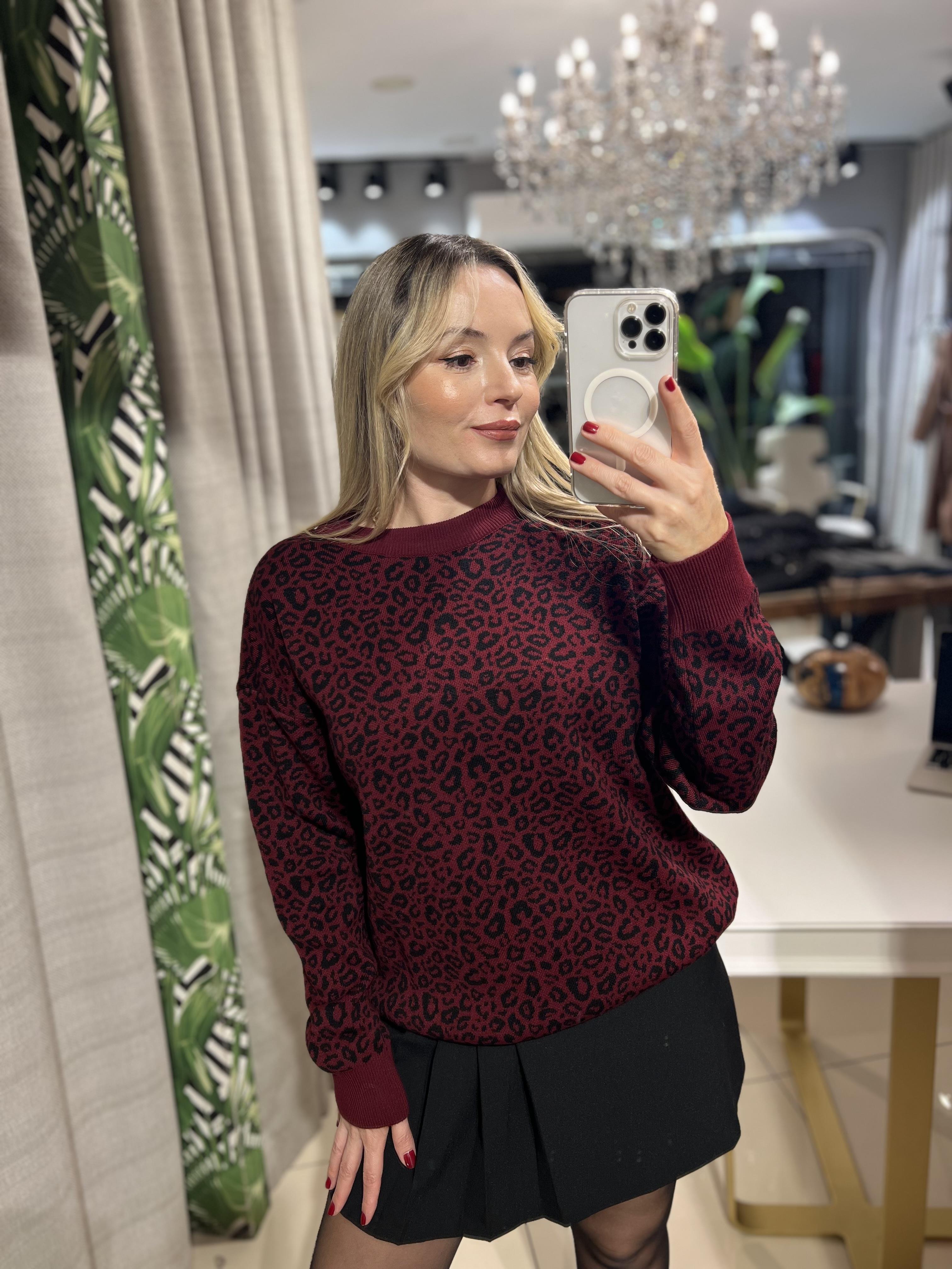  Bisiklet Yaka Desenli Bordo Kazak