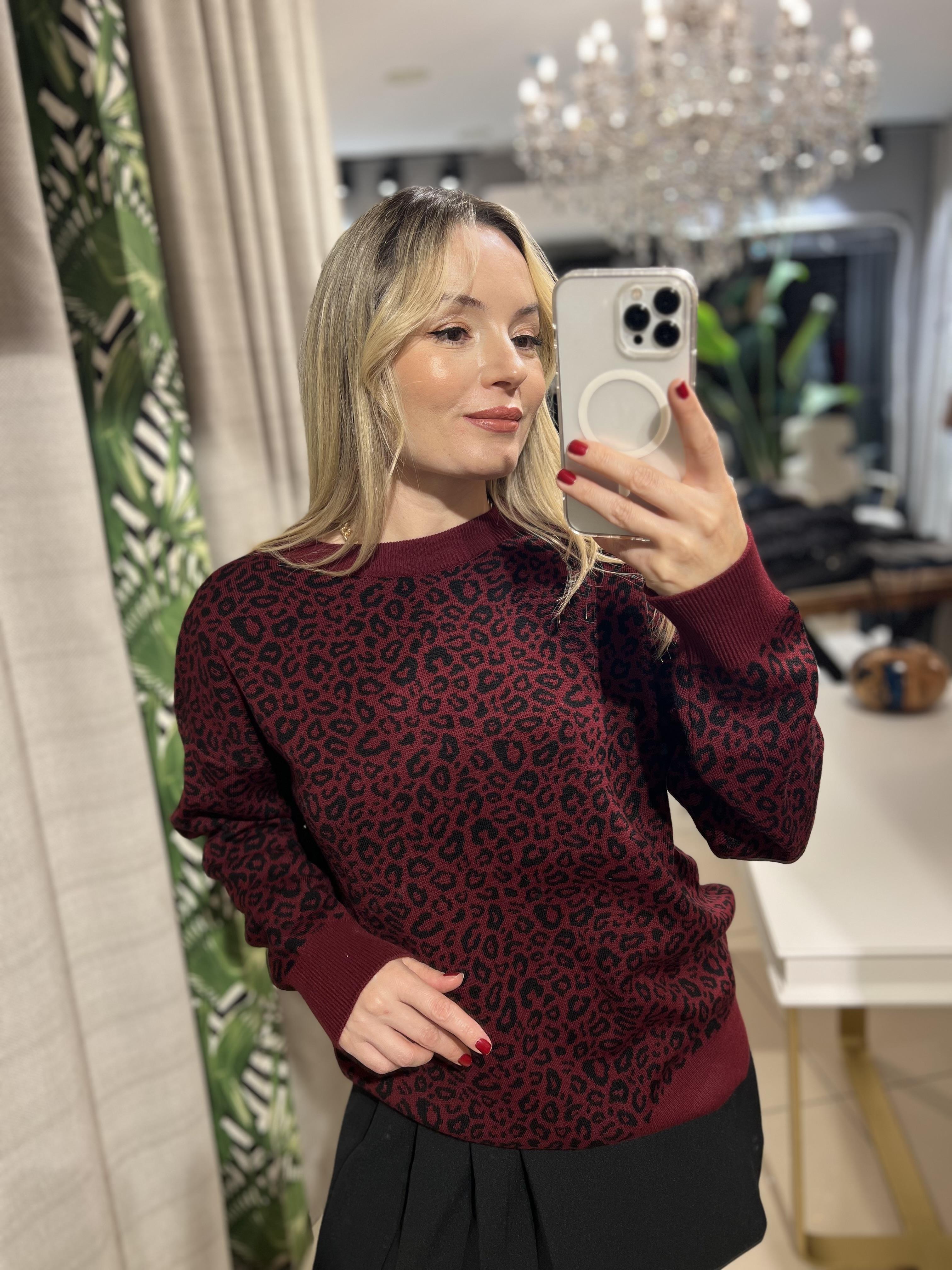  Bisiklet Yaka Desenli Bordo Kazak