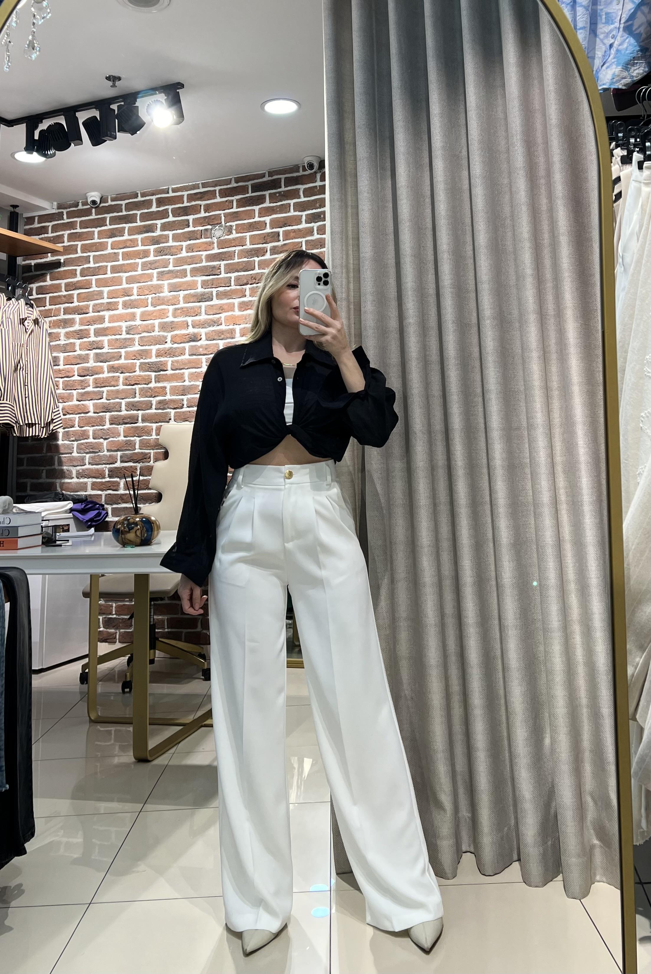 Beyaz Crep Kumaş Palazzo Pantolon