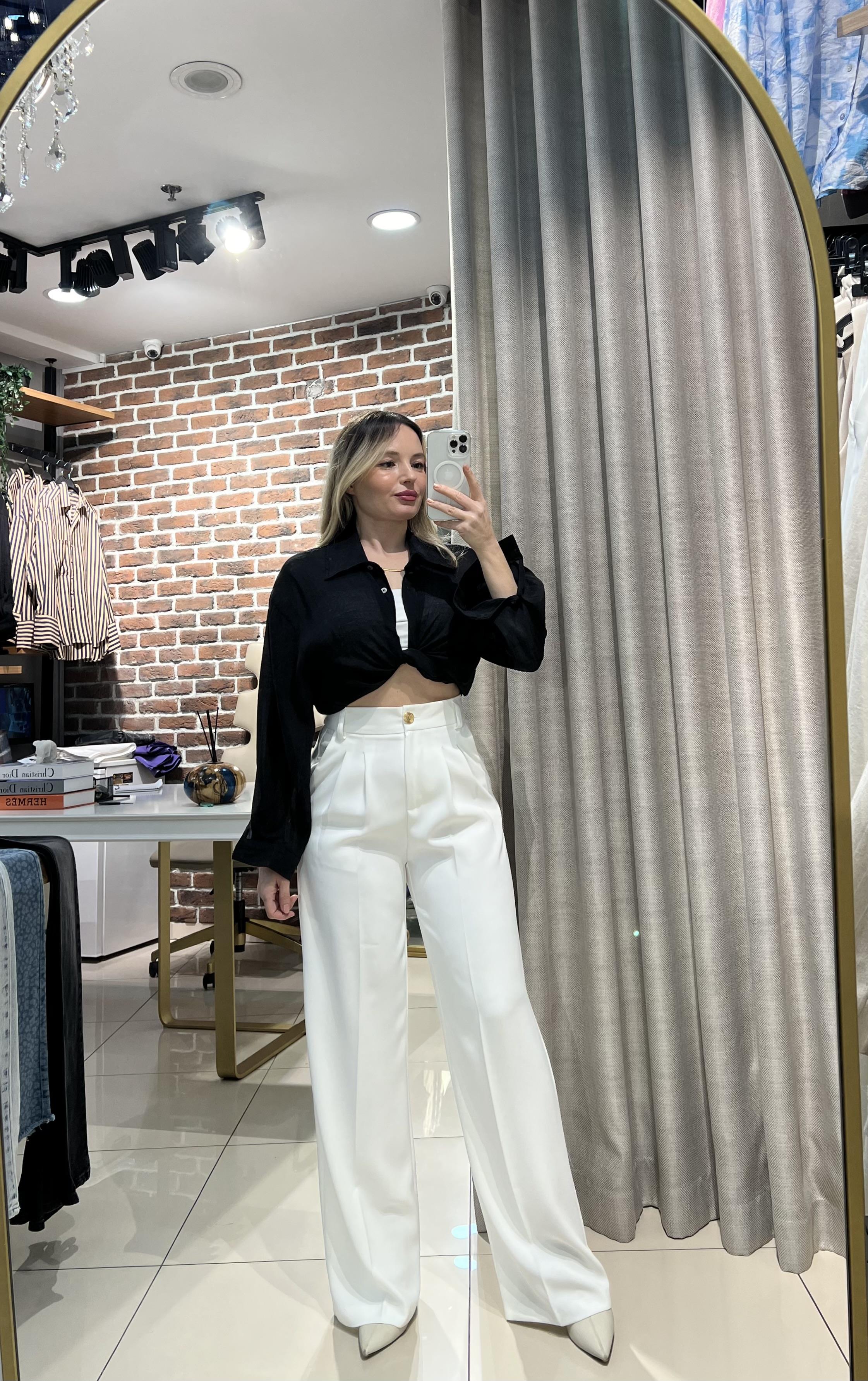 Beyaz Crep Kumaş Palazzo Pantolon