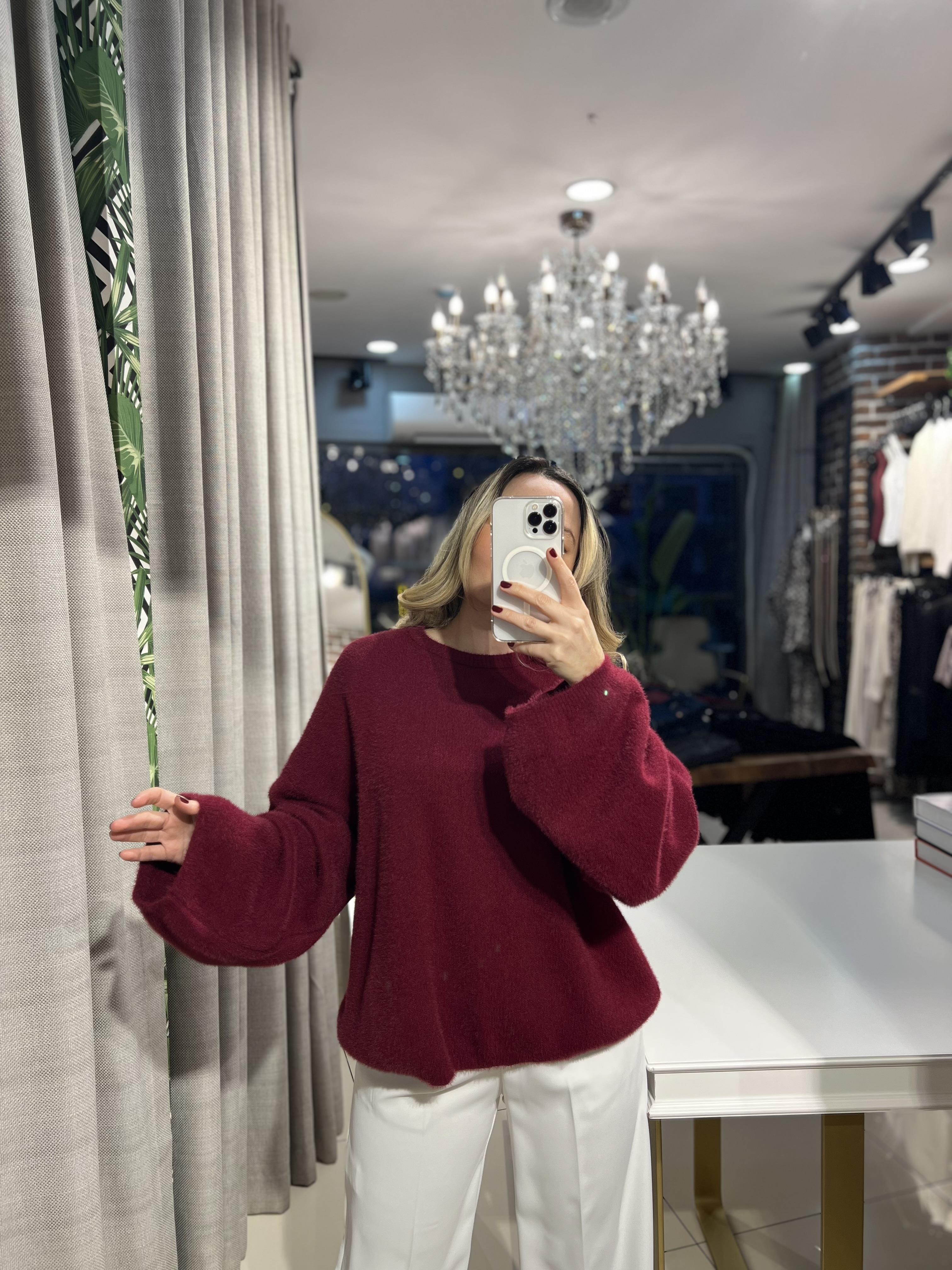 Bisiklet Yaka Angora Bordo Triko Kazak