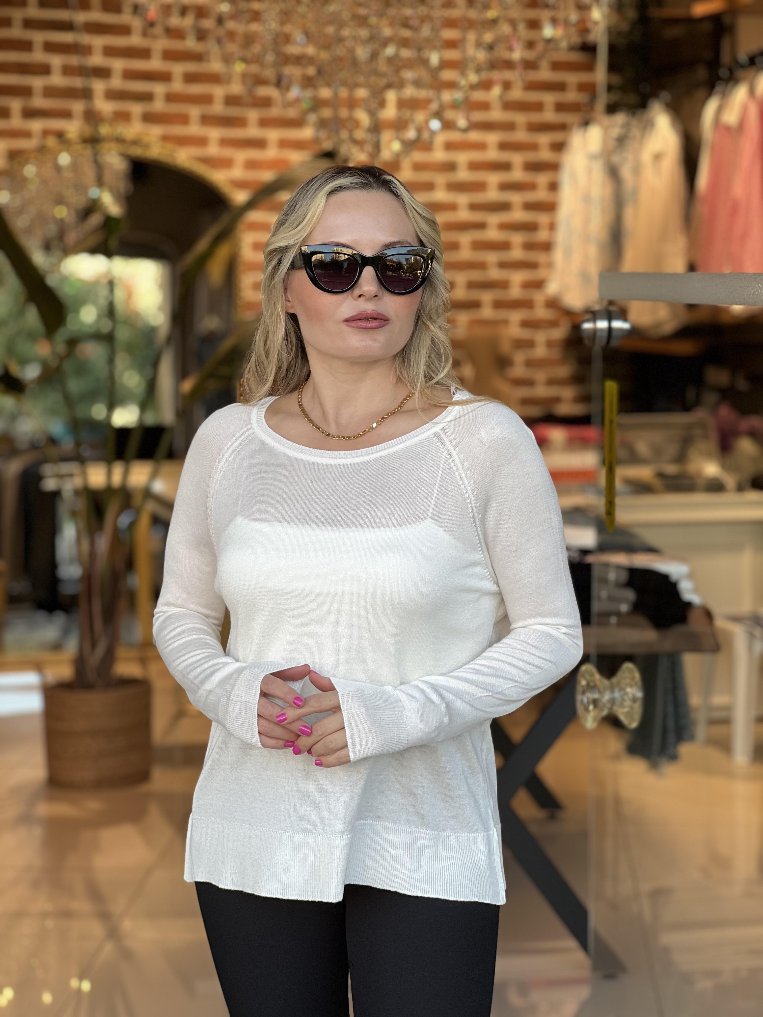 Bisiklet Yaka Ekru İnce Triko Kazak