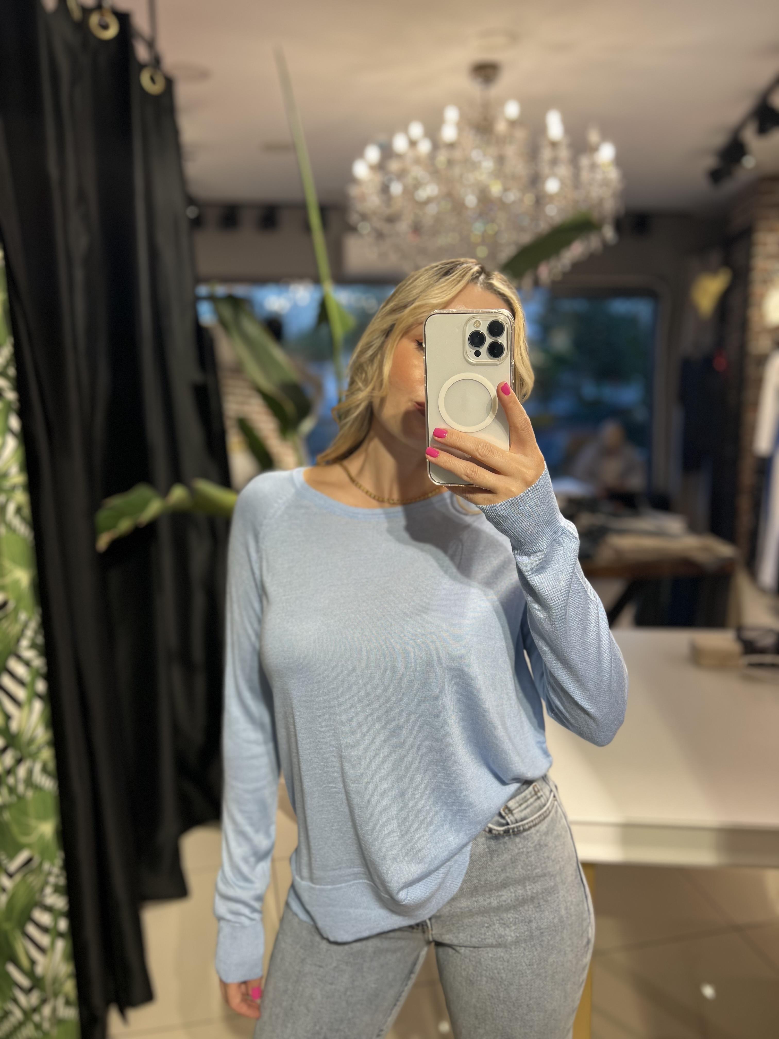 Bisiklet Yaka Mavi İnce Triko Kazak