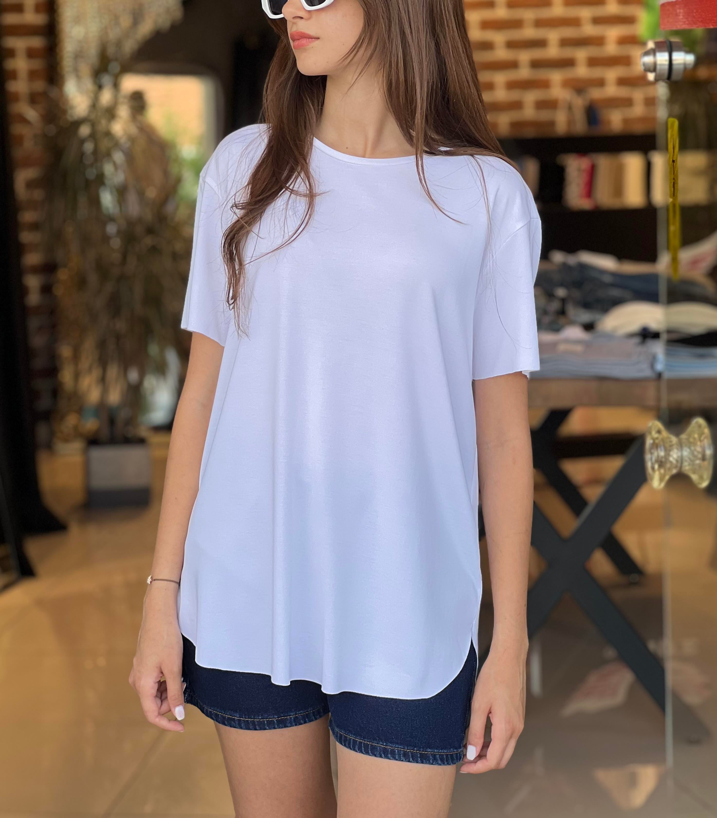 Bisiklet Yaka Modal Kumaş Beyaz Tişört