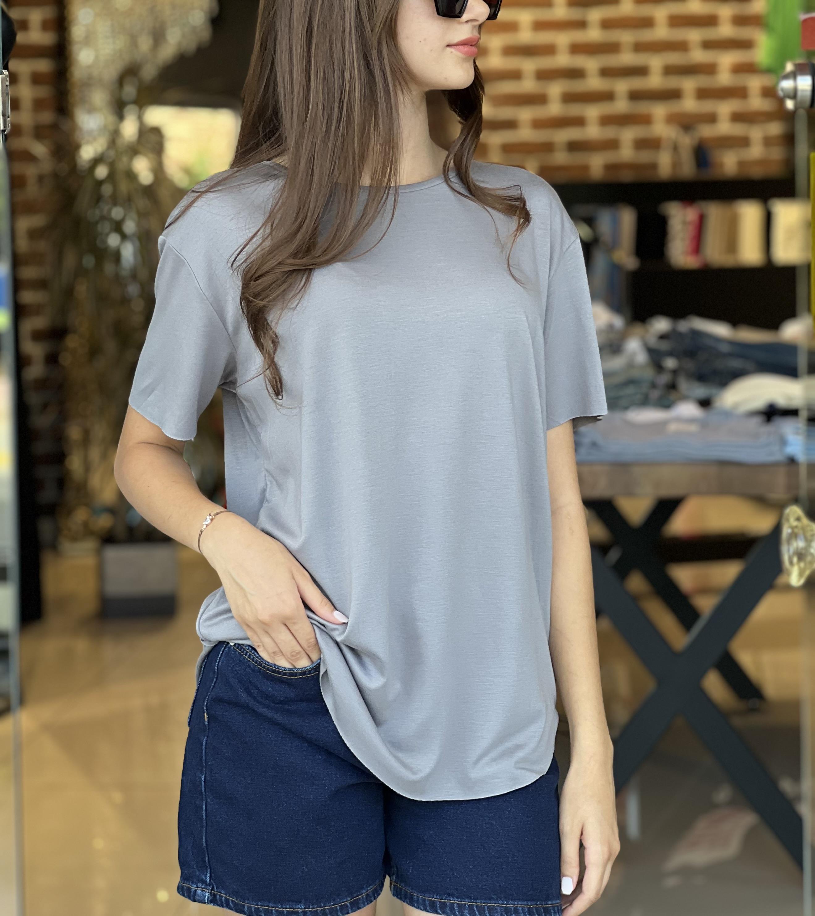 Bisiklet Yaka Modal Kumaş Gri Tişört