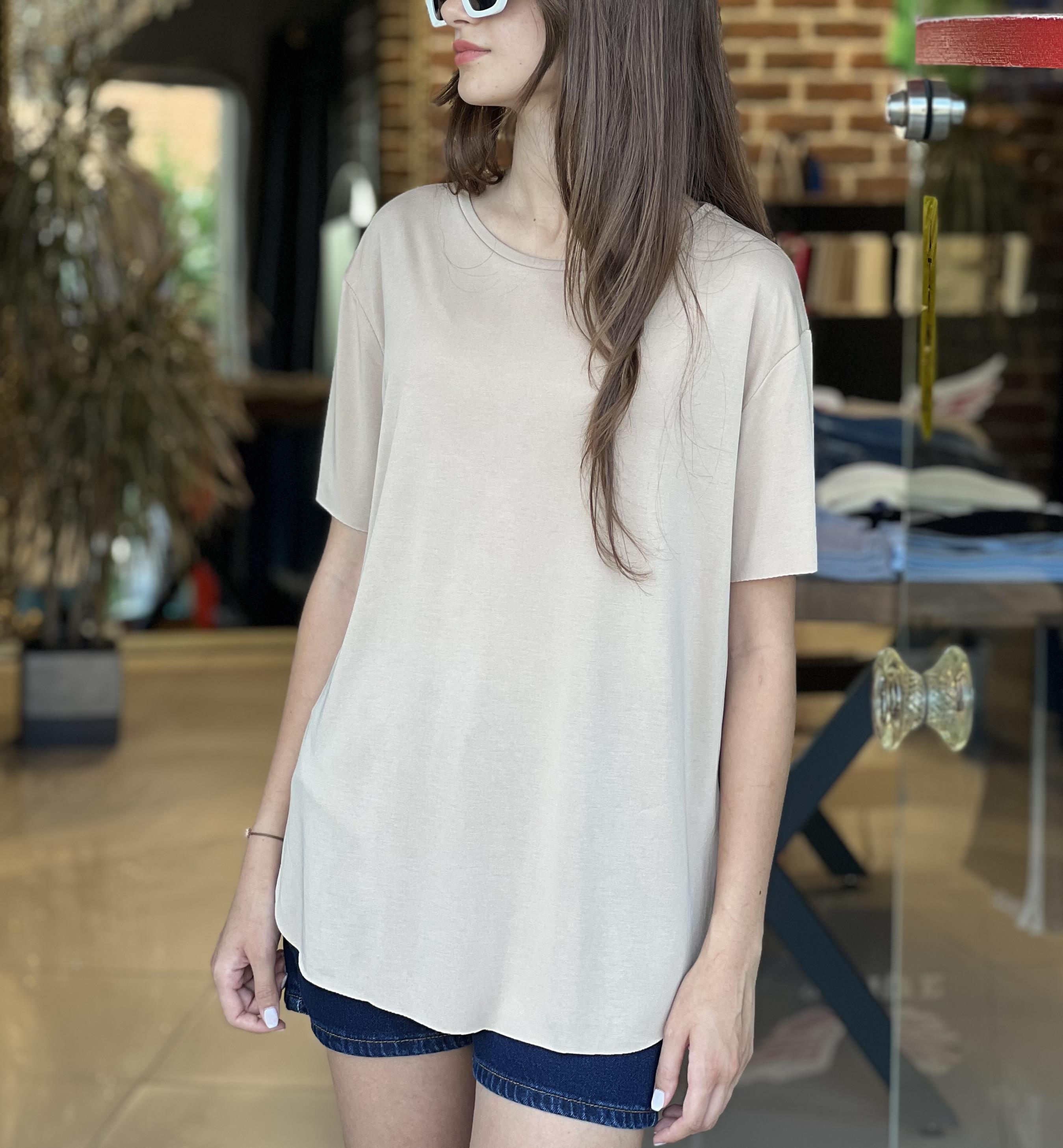 Bisiklet Yaka Modal Kumaş Vizon Tişört