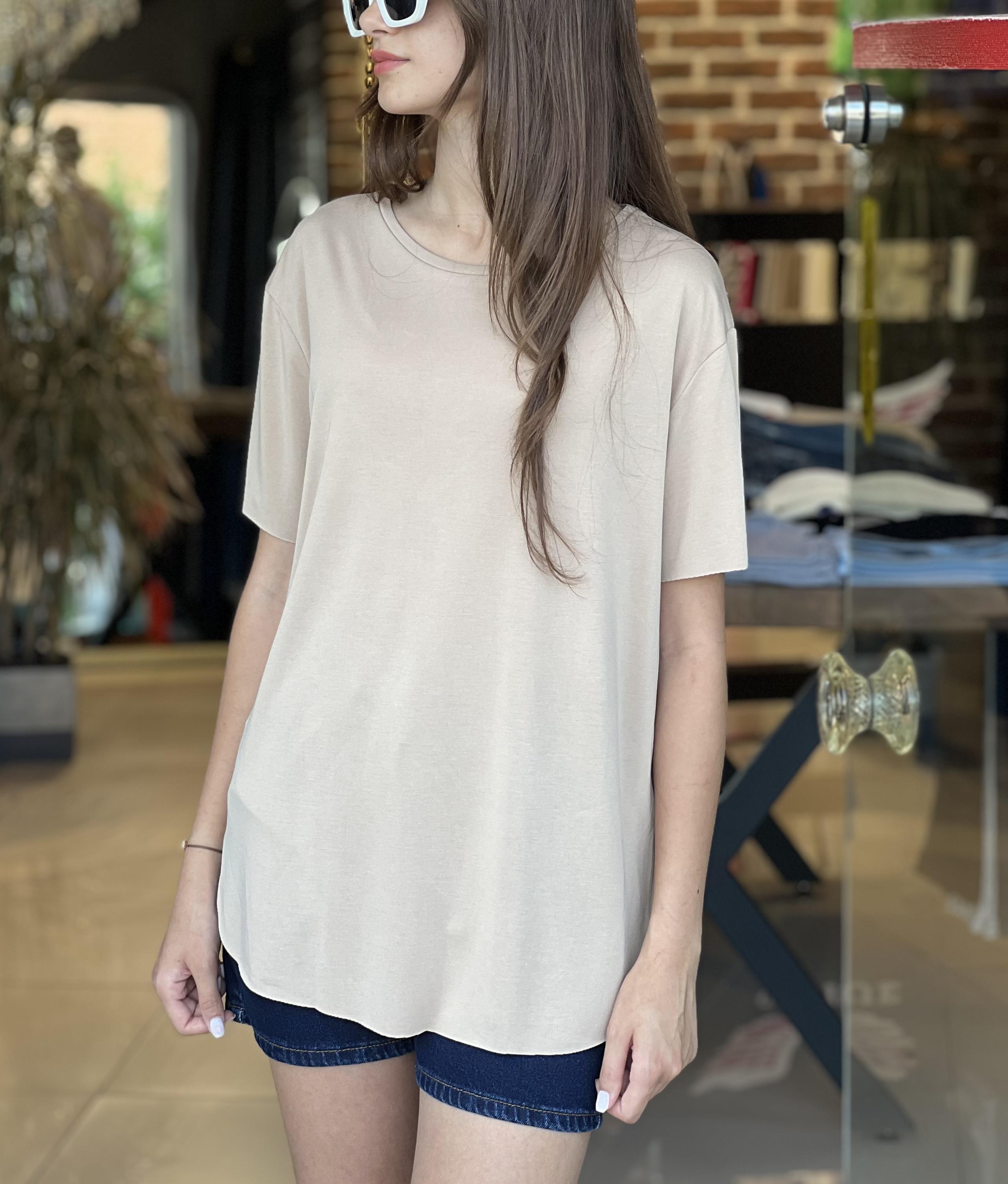 Bisiklet Yaka Modal Kumaş Vizon Tişört