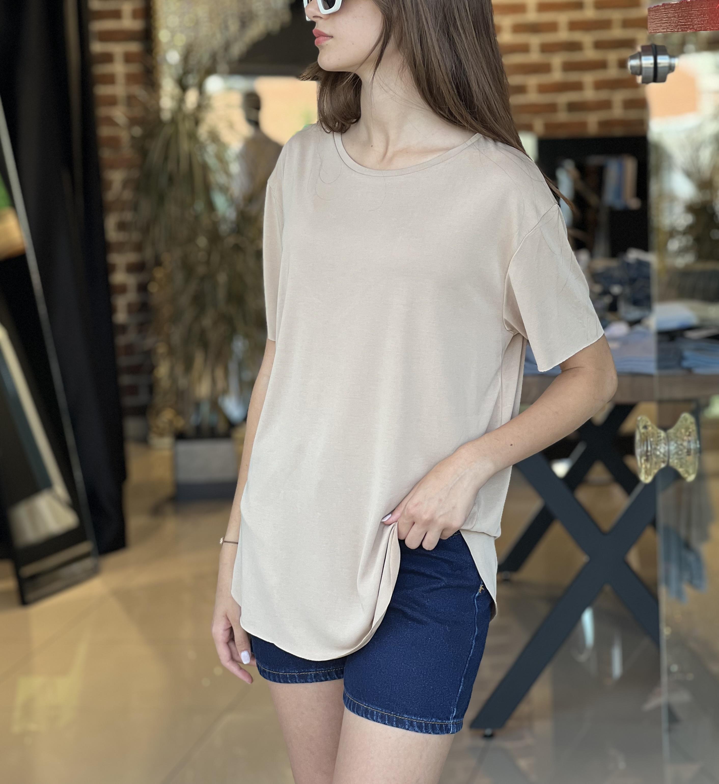 Bisiklet Yaka Modal Kumaş Vizon Tişört