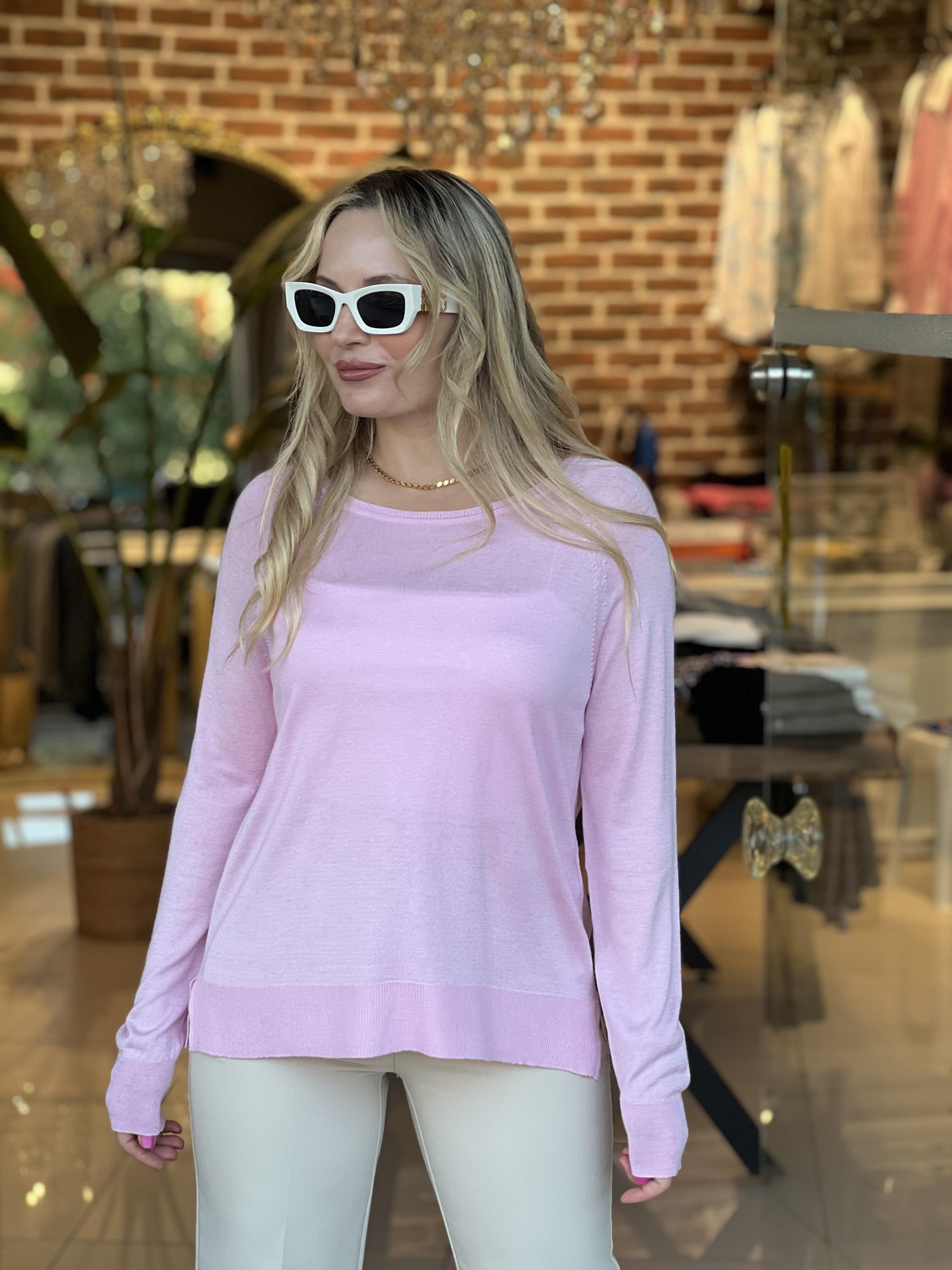 Bisiklet Yaka Pembe İnce Triko Kazak