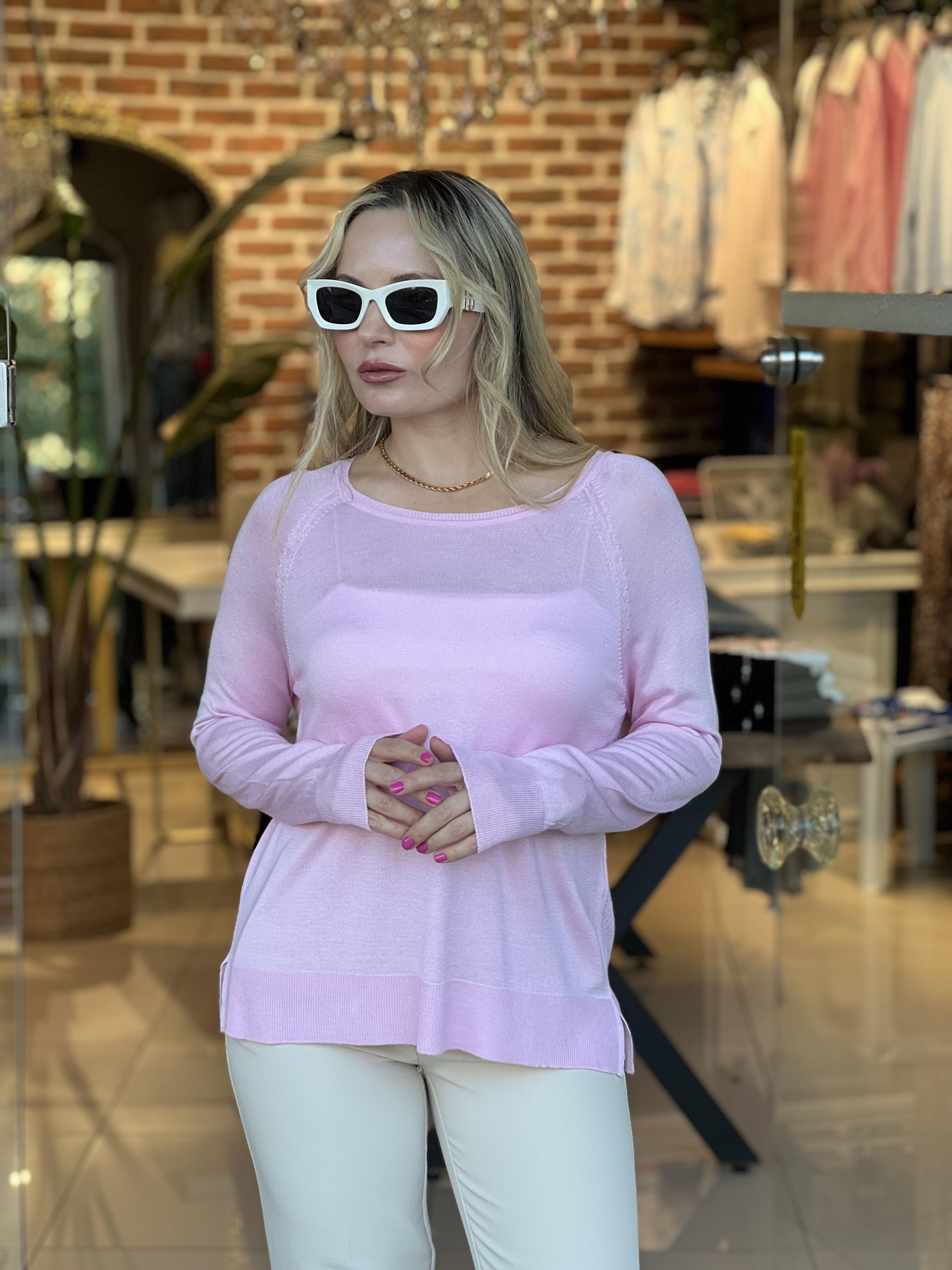 Bisiklet Yaka Pembe İnce Triko Kazak