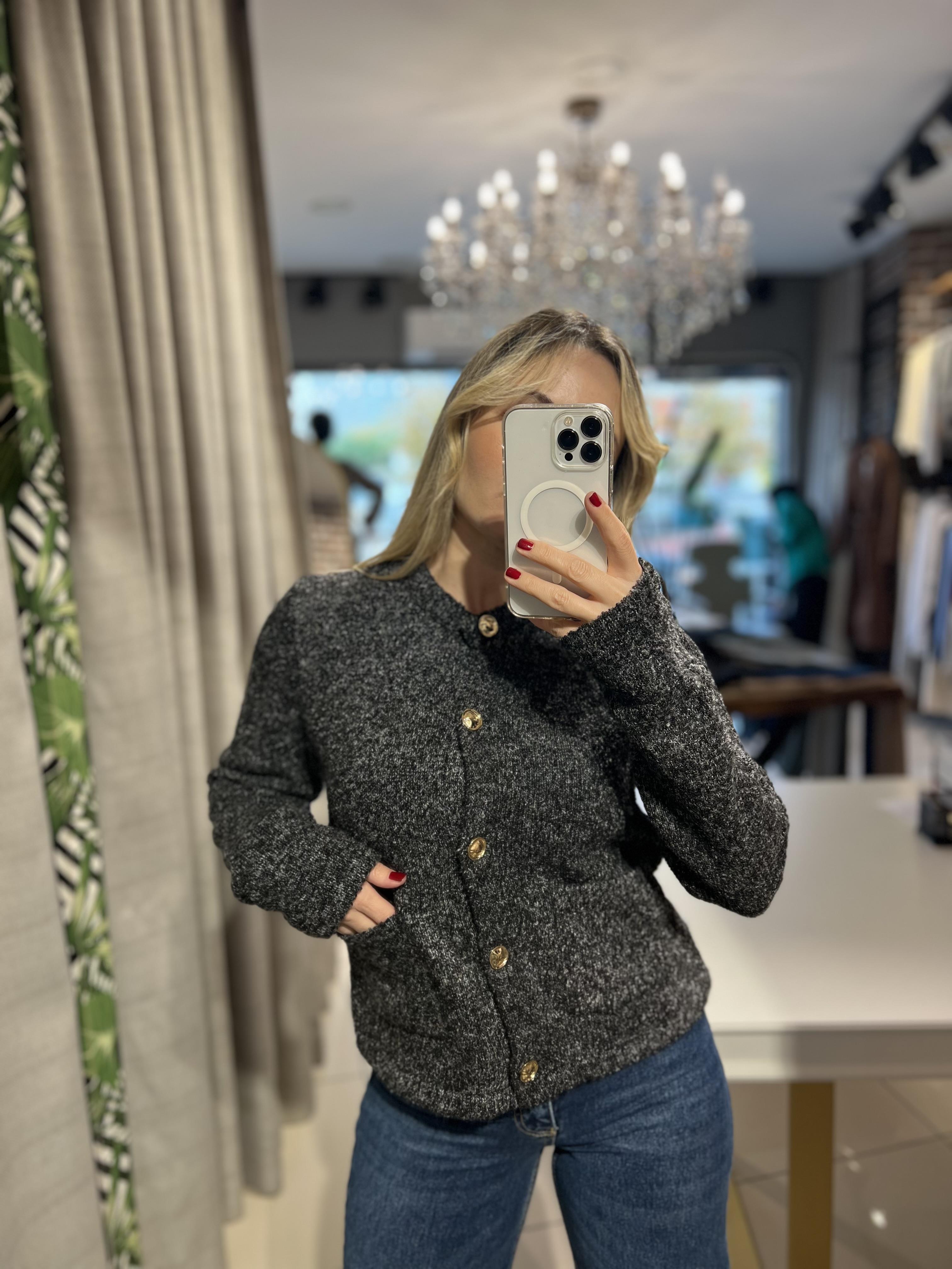 Buklet Cepli Düğmeli Antrasit Ceket Hırka