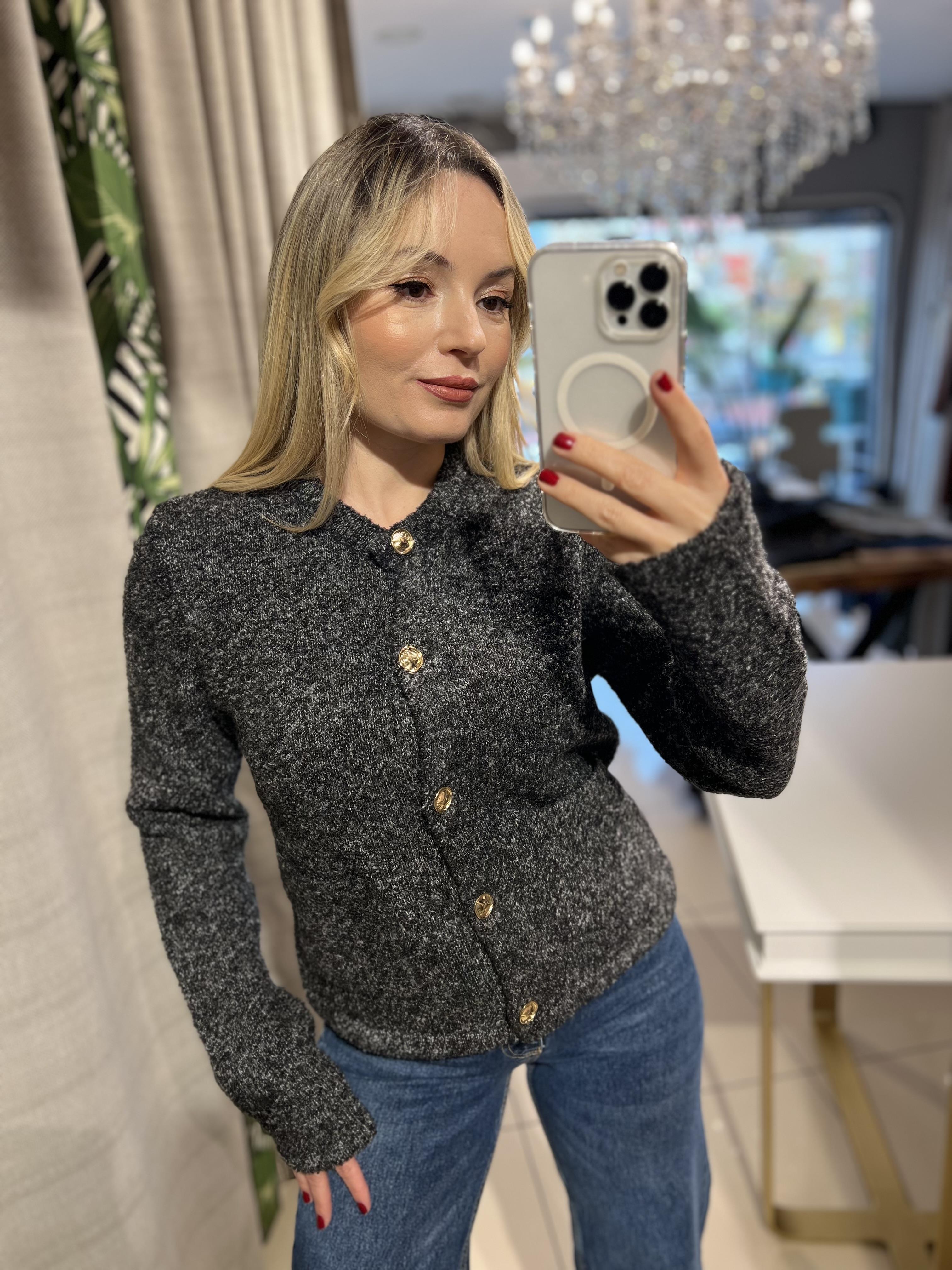 Buklet Cepli Düğmeli Antrasit Ceket Hırka