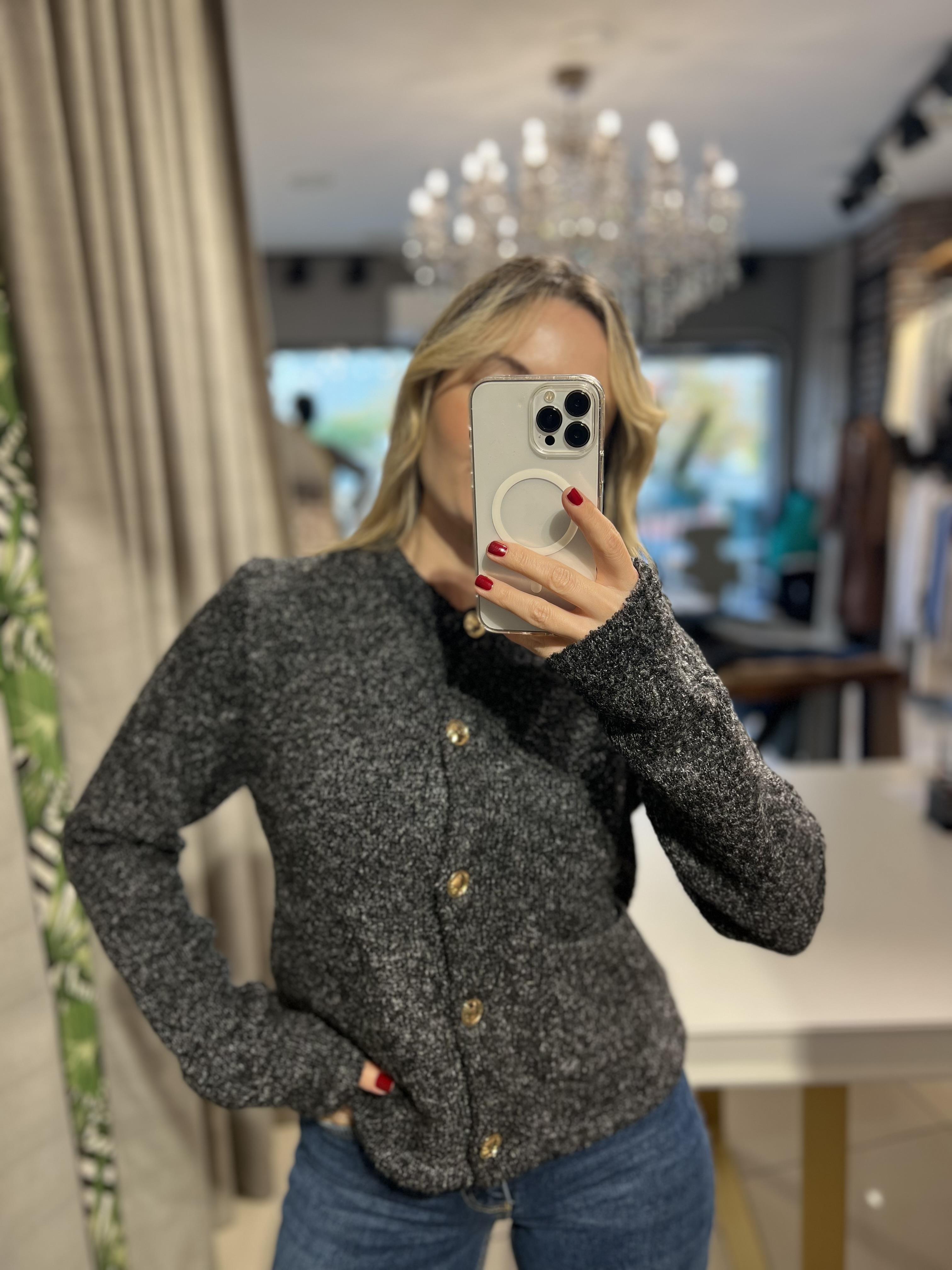 Buklet Cepli Düğmeli Antrasit Ceket Hırka