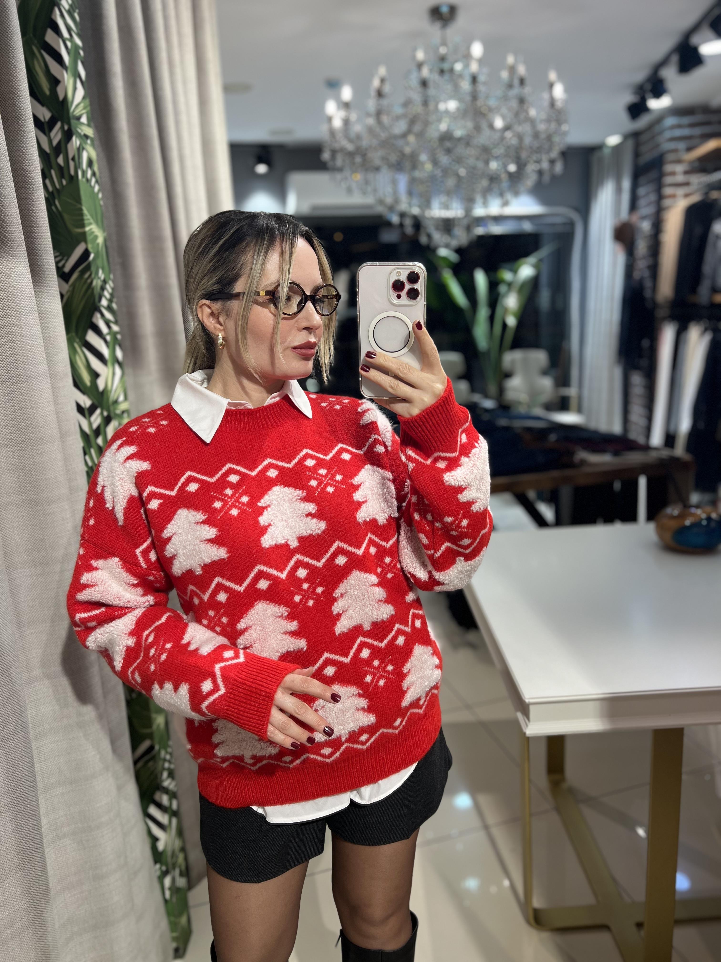 Çam Ağacı Desenli Kazak